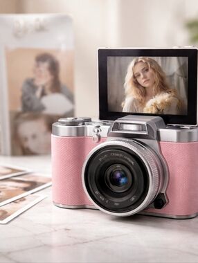 Pink Compact Digital Camera with Flip Screen